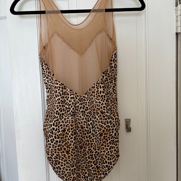 Norma Kamali Racer Deep-V Combo Mio Leopard Mesh One Piece Swimsuit Medium RARE - Picture 2 of 11